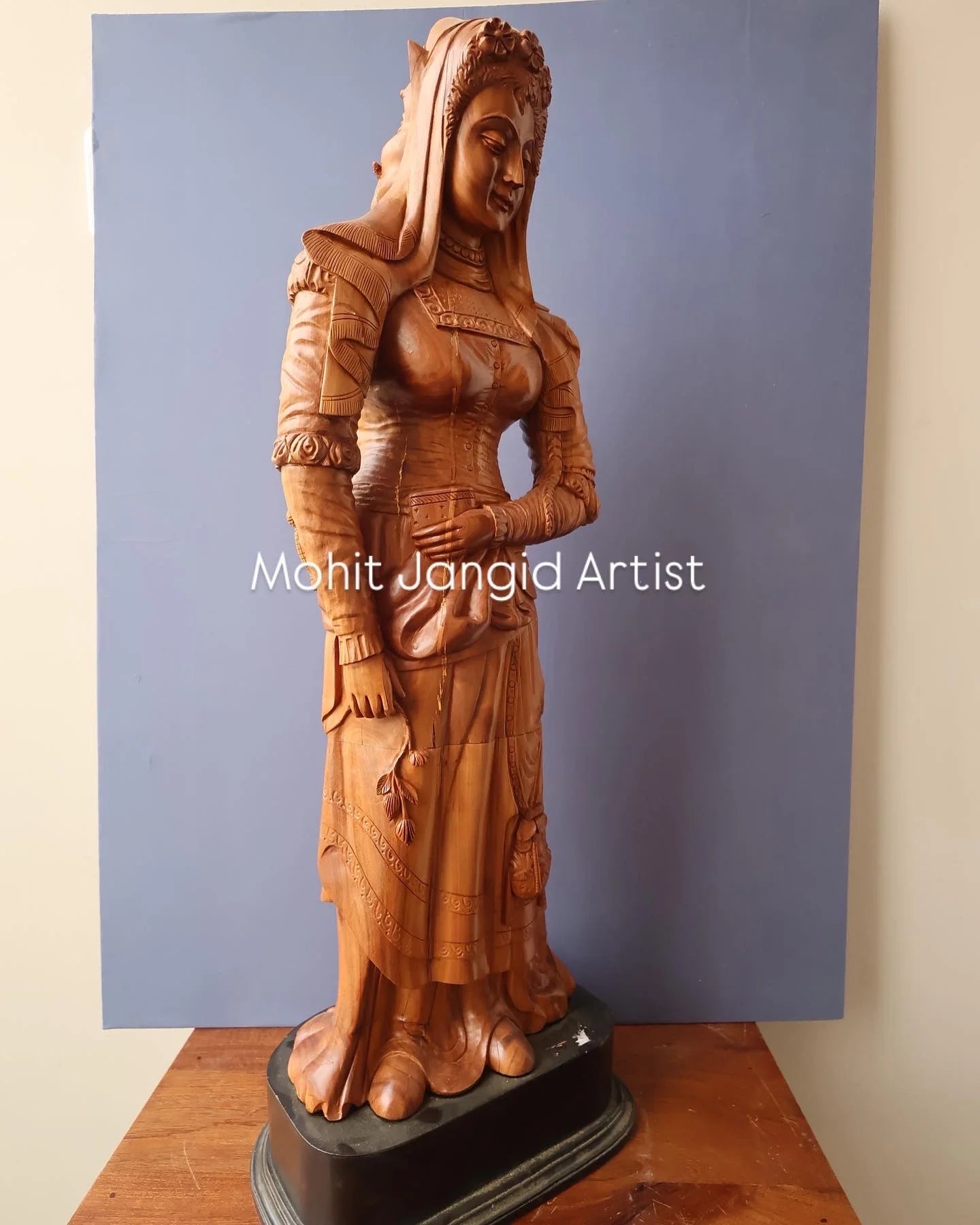 The Sandalwood Carved Double Statue of Mephistopheles & Margaretta - Malji Arts