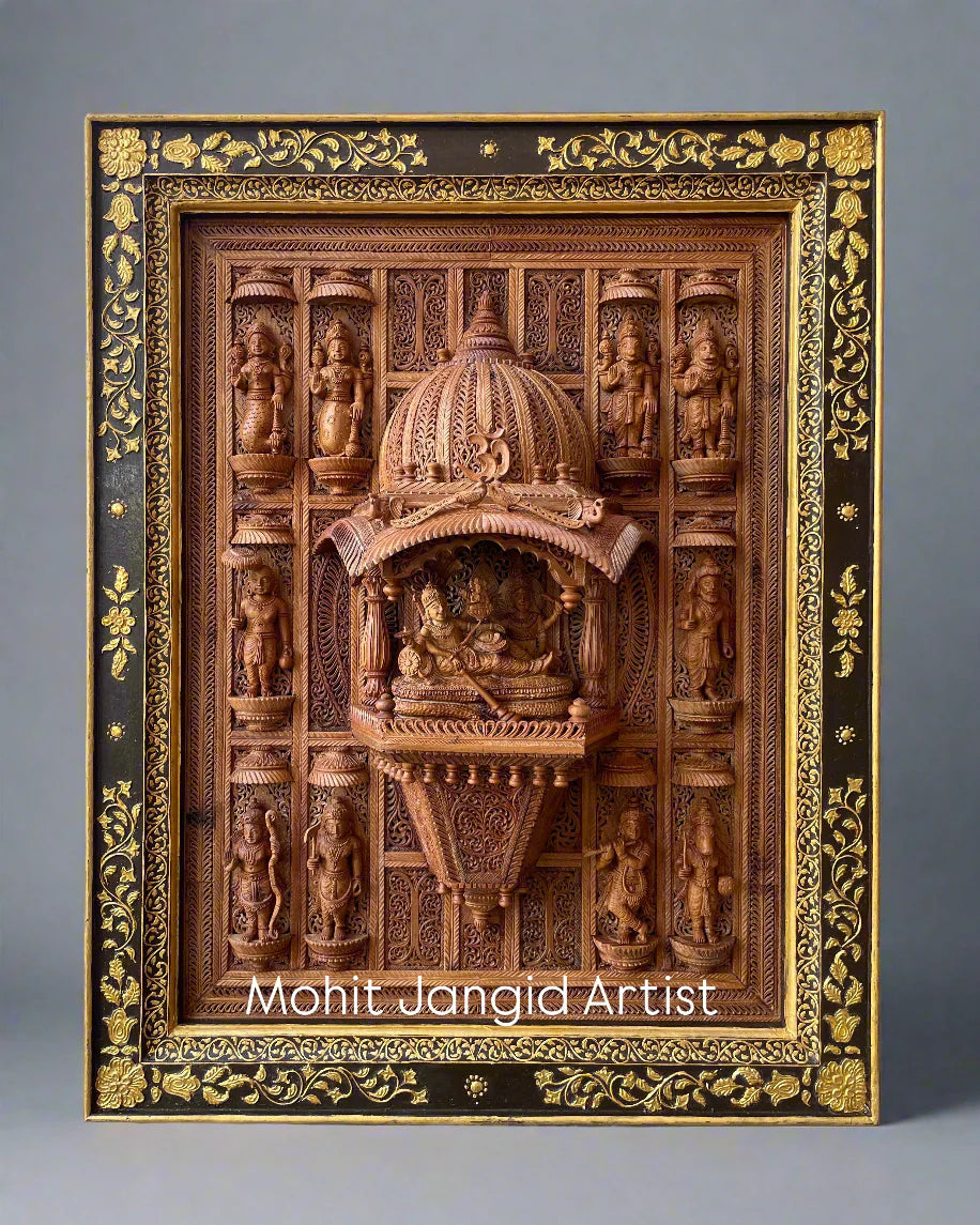 Sandalwood Lord Vishnu Dashavatar JHAROKHA Wall Hanging - Malji Arts