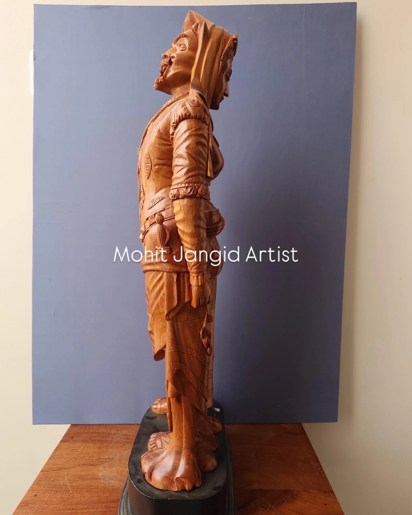 The Sandalwood Carved Double Statue of Mephistopheles & Margaretta - Malji Arts