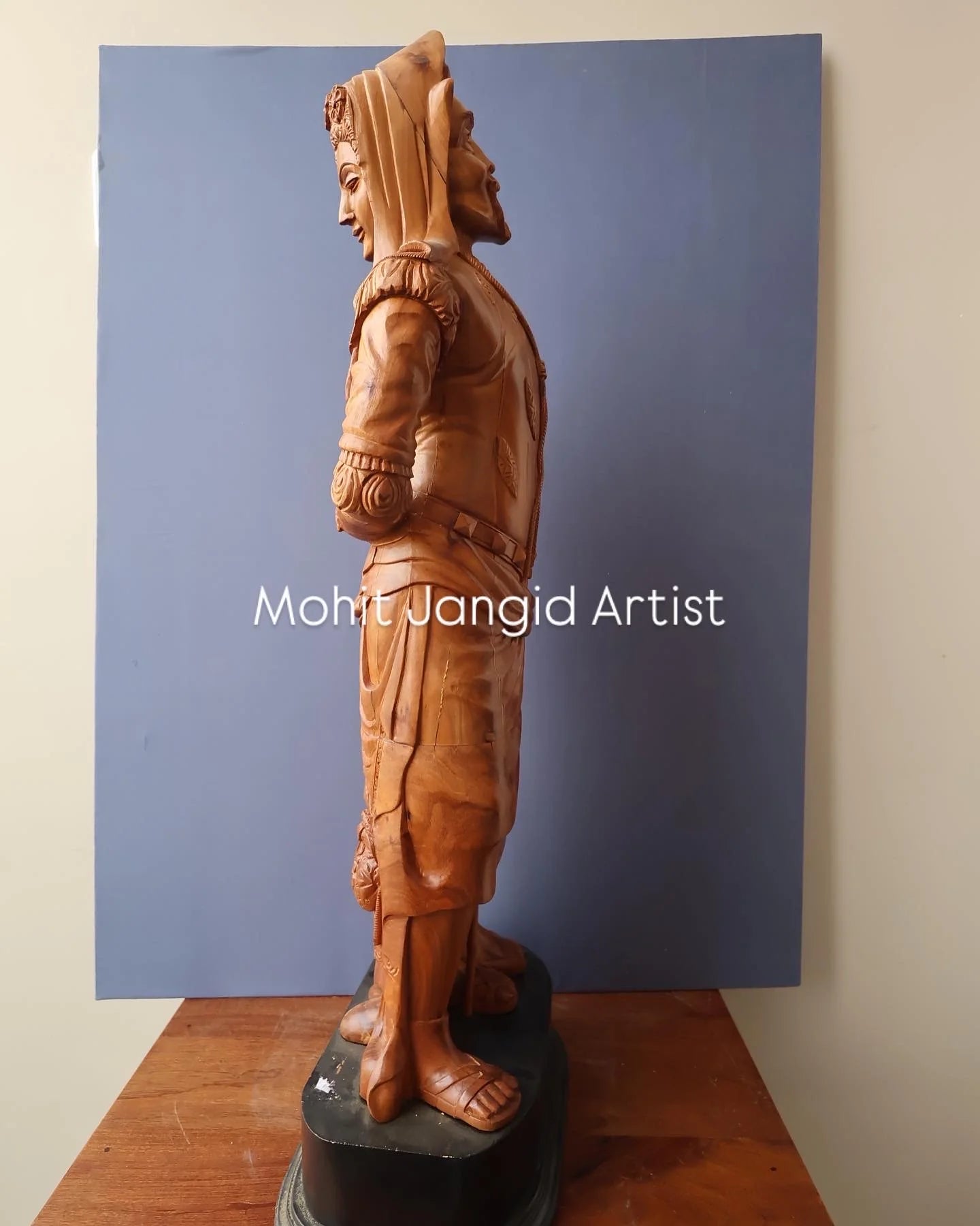 The Sandalwood Carved Double Statue of Mephistopheles & Margaretta - Malji Arts