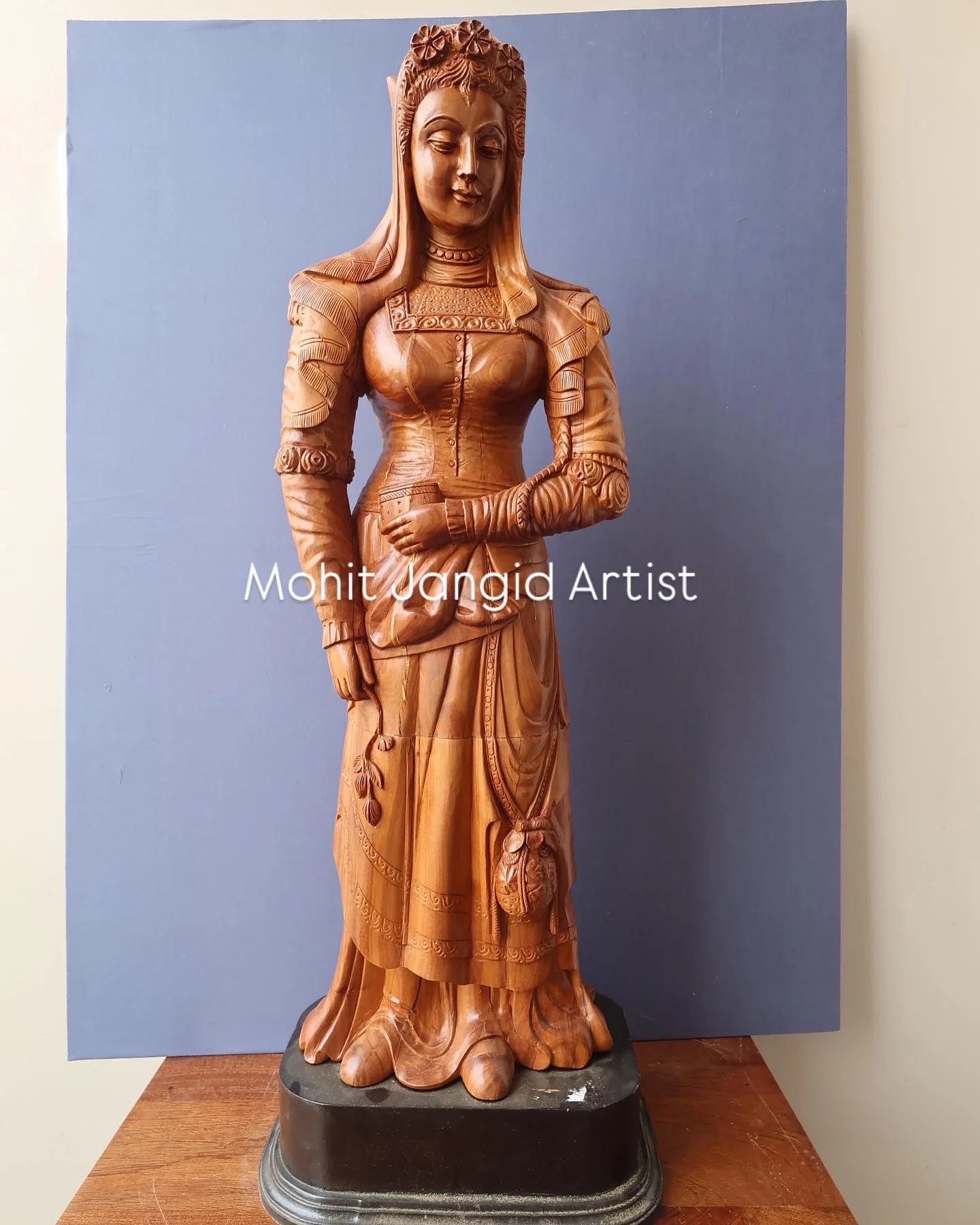 The Sandalwood Carved Double Statue of Mephistopheles & Margaretta - Malji Arts