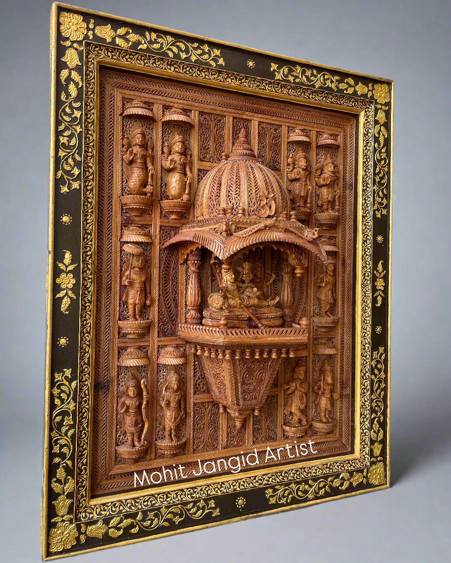 Sandalwood Lord Vishnu Dashavatar JHAROKHA Wall Hanging - Malji Arts