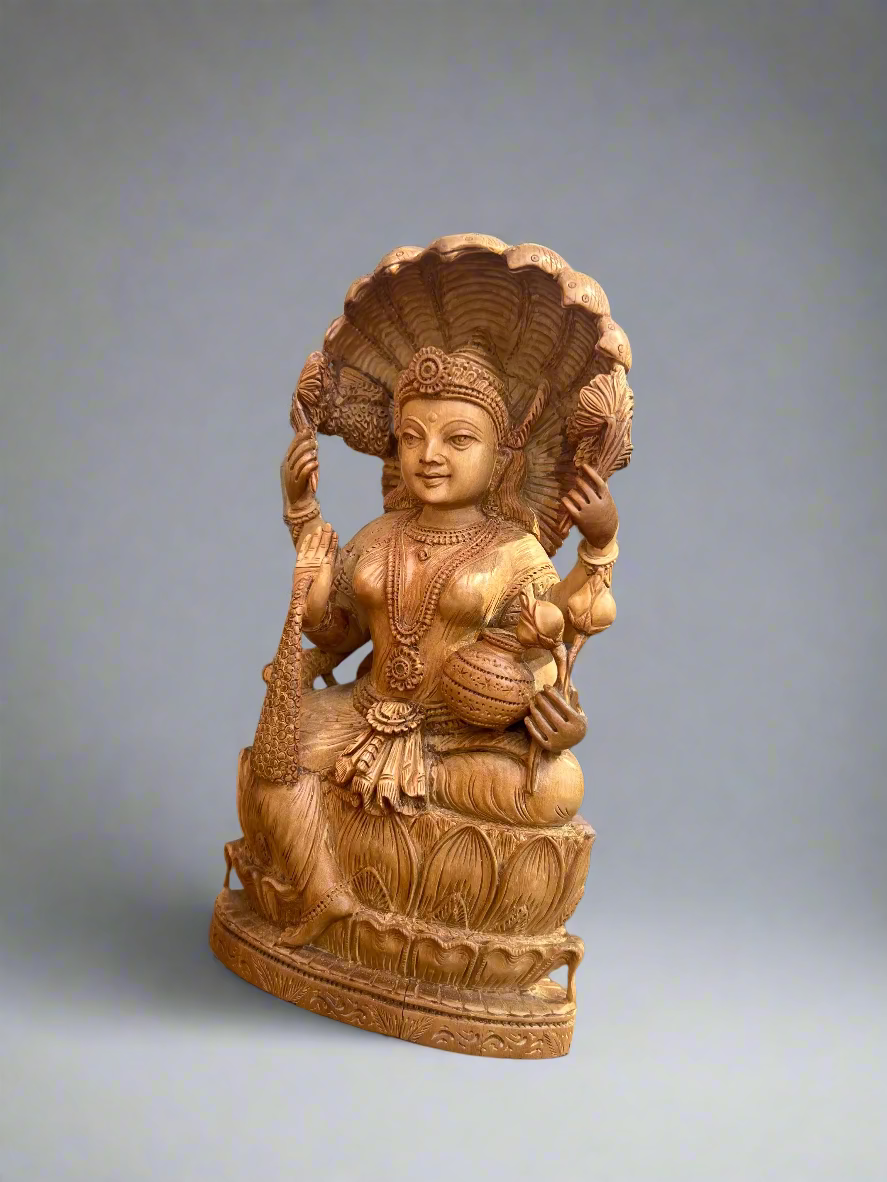 Sandalwood Goddess Laxmi Statue (10 inches) - Malji Arts