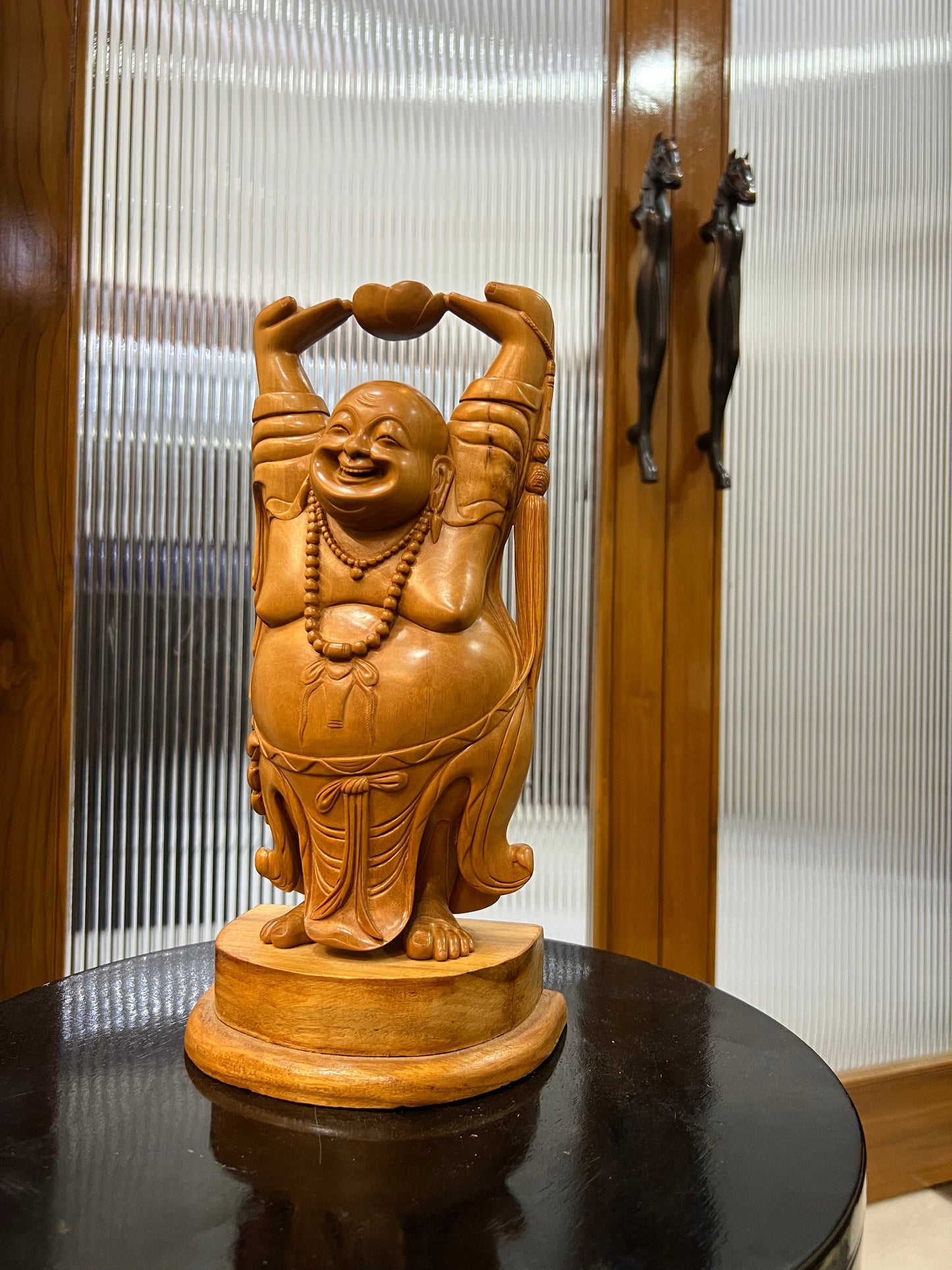 Sandalwood Laughing Buddha Carving - Malji Arts