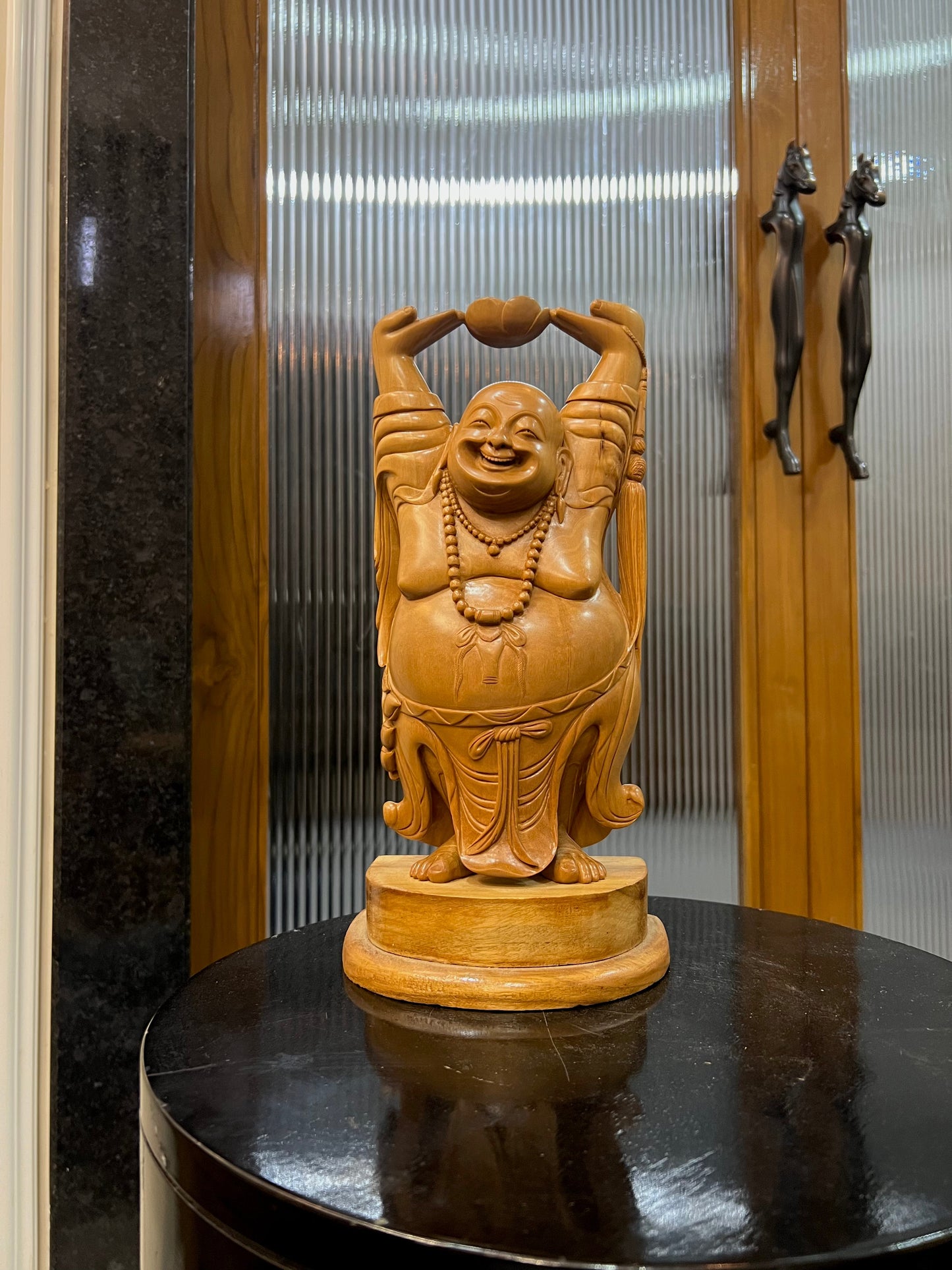 Sandalwood Laughing Buddha Carving - Malji Arts