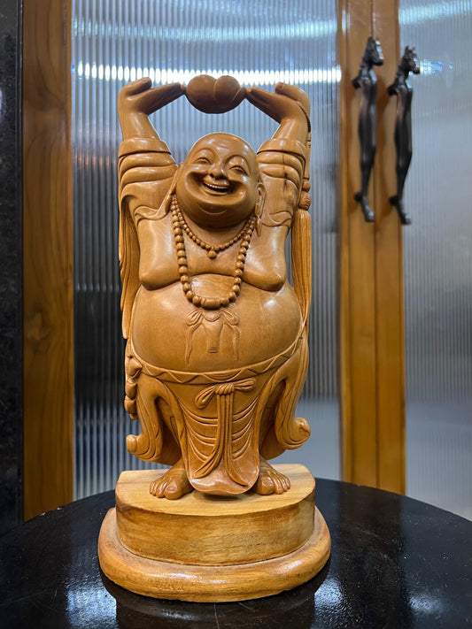 Sandalwood Laughing Buddha Carving - Malji Arts