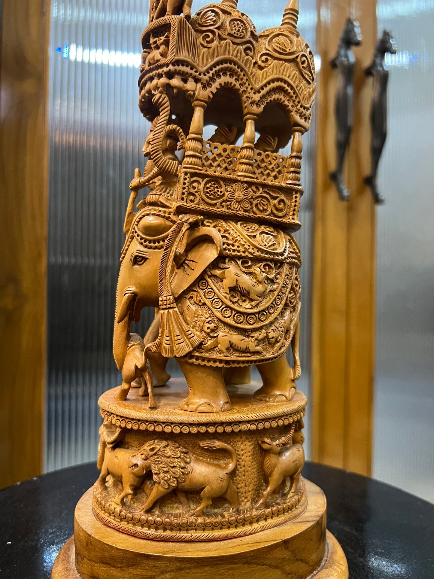 Sandalwood Fine Carved Sikar Carving Ambabari (12" inches) - Malji Arts