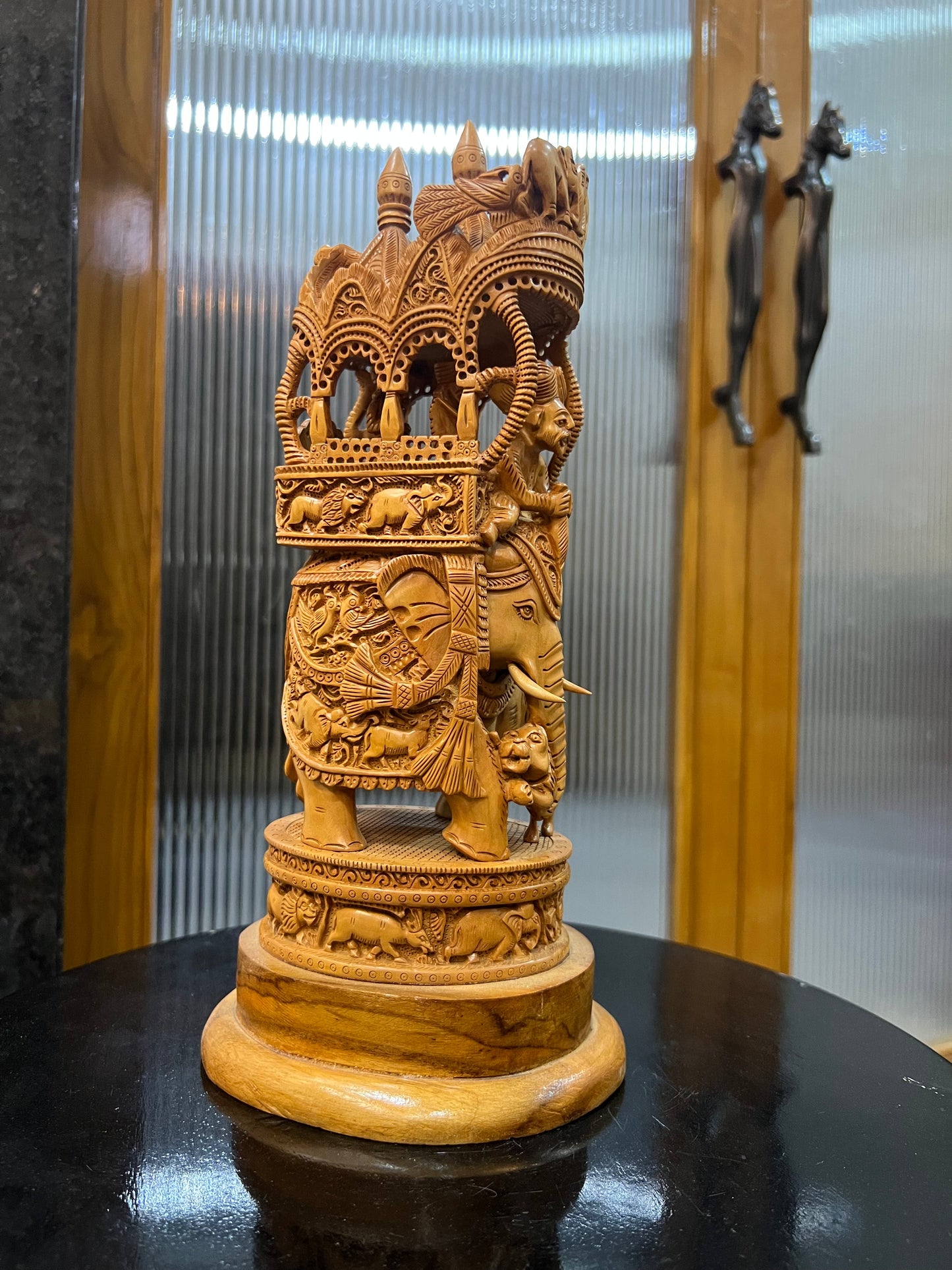 Sandalwood Fine Carved Royal Elephant Ambabari Statue (12" inches) - Malji Arts