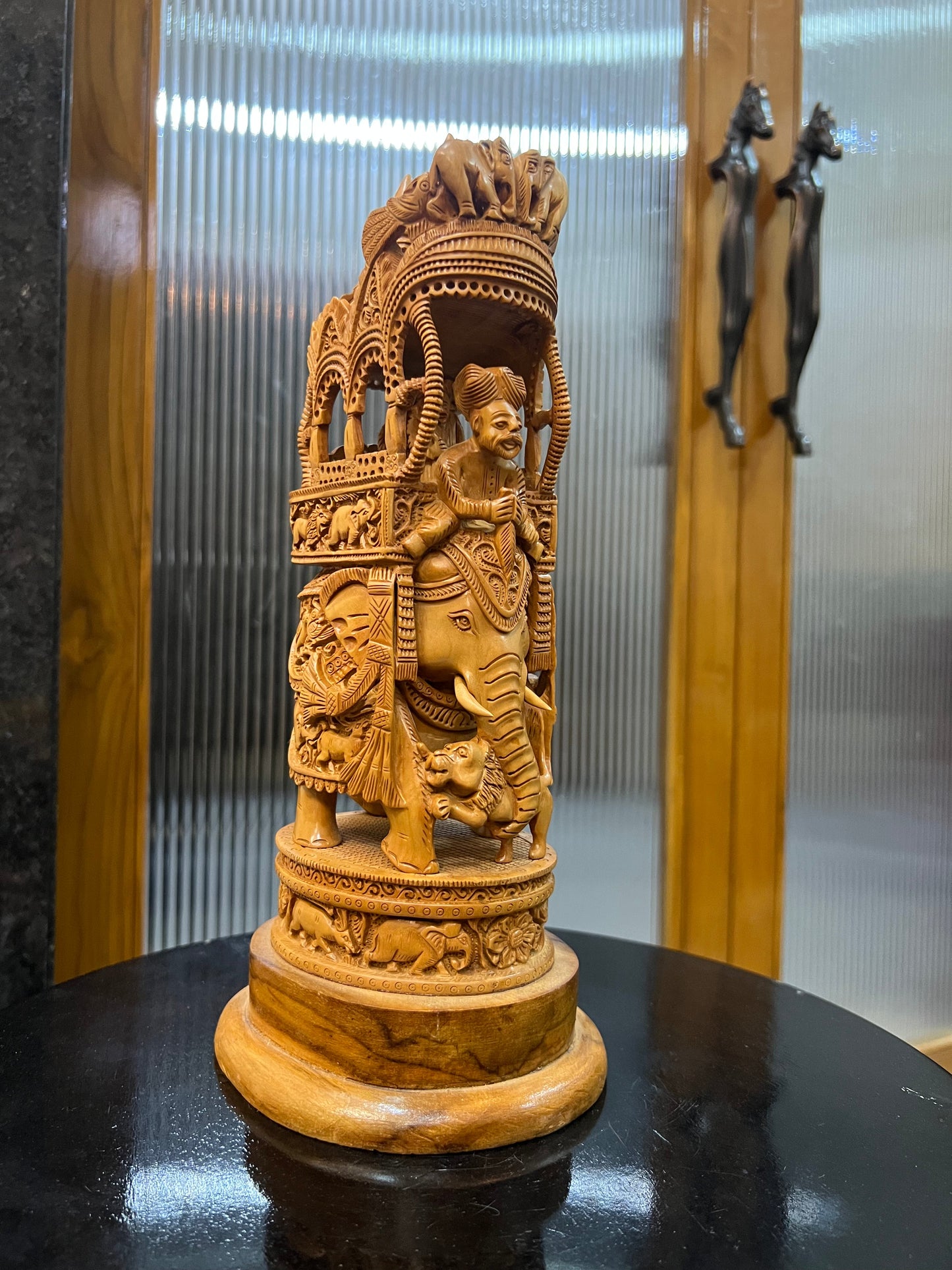 Sandalwood Fine Carved Royal Elephant Ambabari Statue (12" inches) - Malji Arts