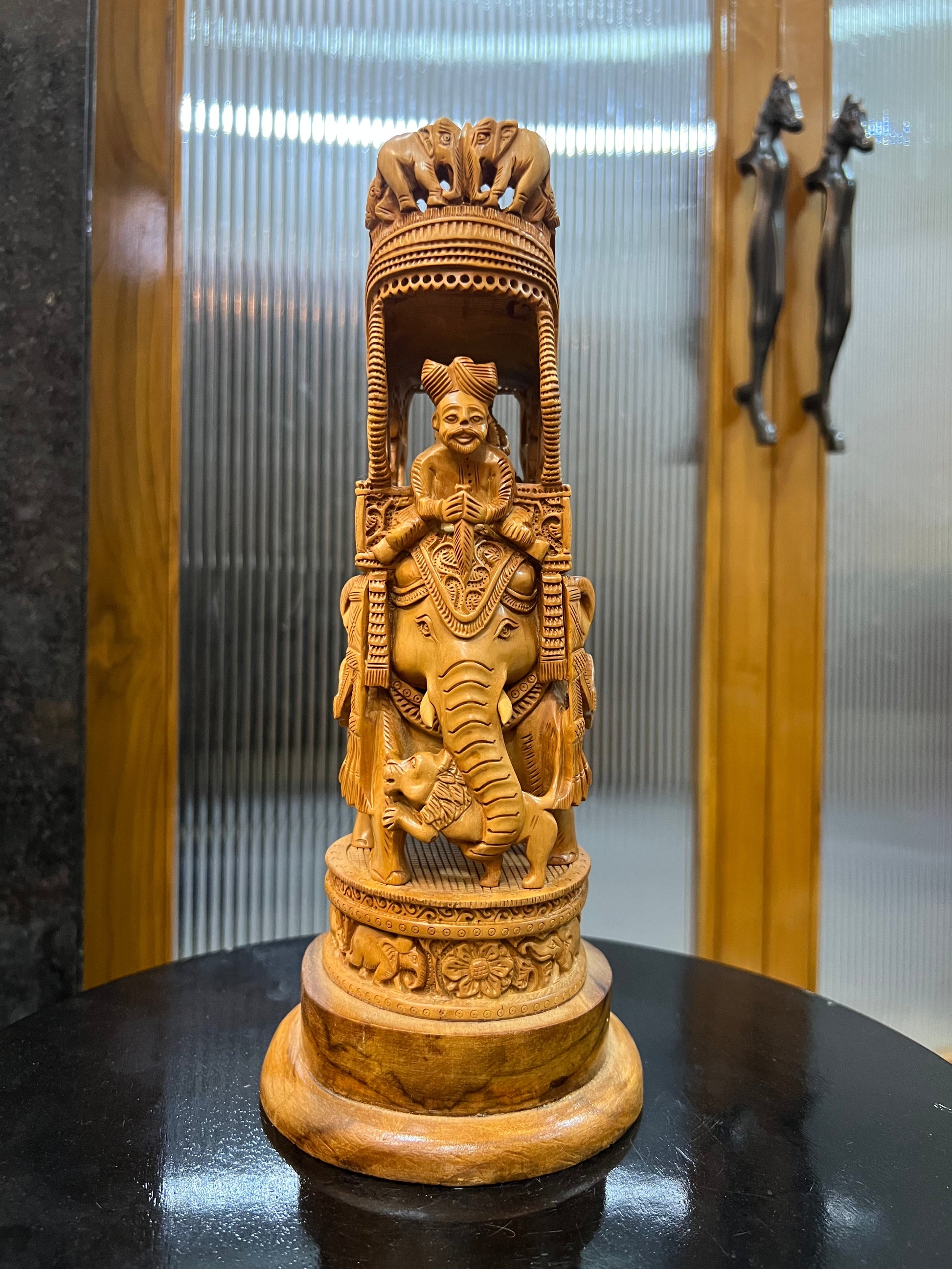 Sandalwood Fine Carved Royal Elephant Ambabari Statue (12" inches) - Malji Arts