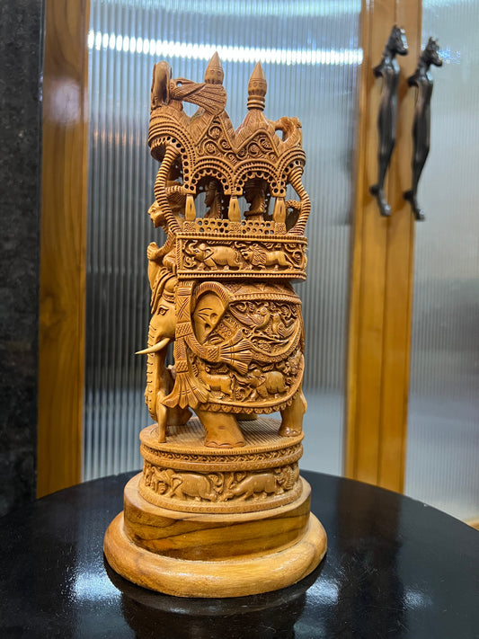 Sandalwood Fine Carved Royal Elephant Ambabari Statue (12" inches) - Malji Arts