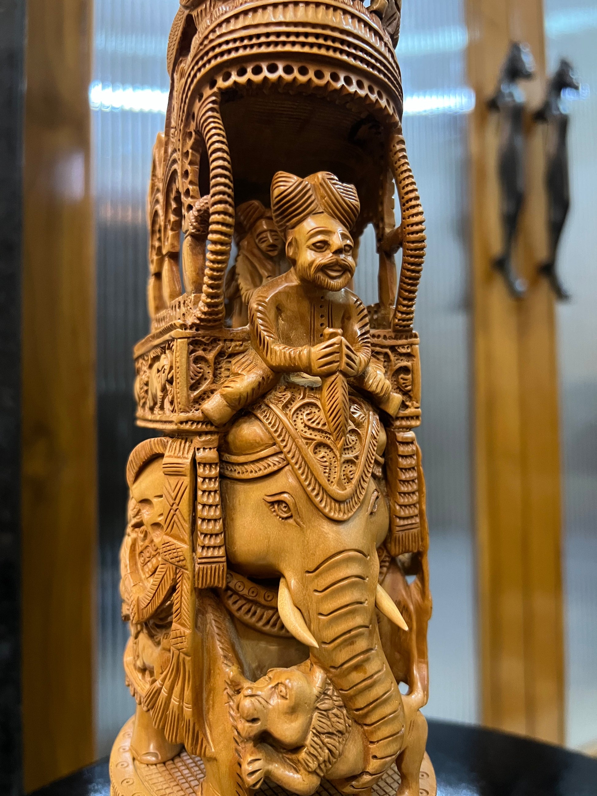 Sandalwood Fine Carved Royal Elephant Ambabari Statue (12" inches) - Malji Arts