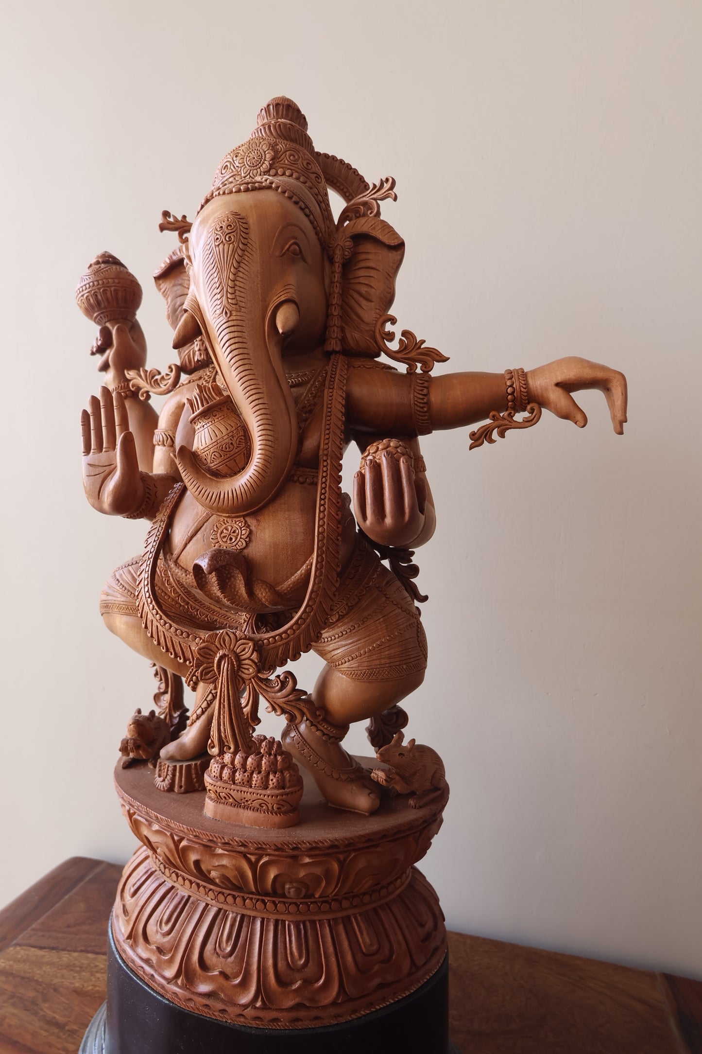 Sandalwood Detailed Carved Dancing Ganesha - Malji Arts