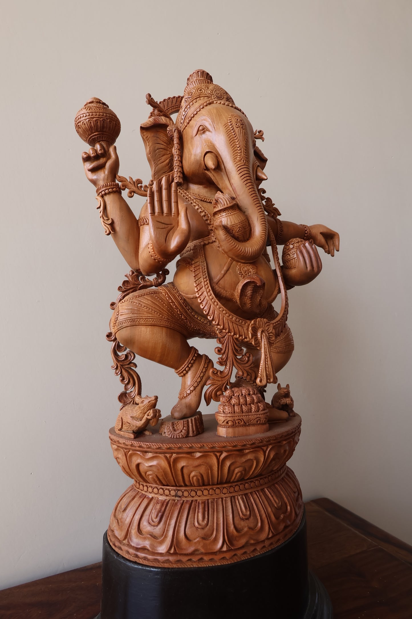 Sandalwood Detailed Carved Dancing Ganesha - Malji Arts