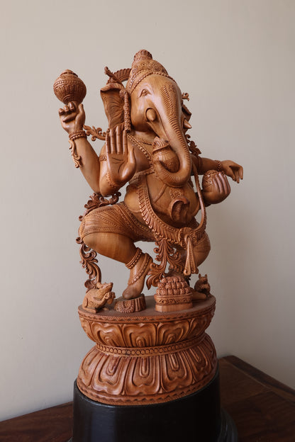 Sandalwood Detailed Carved Dancing Ganesha - Malji Arts