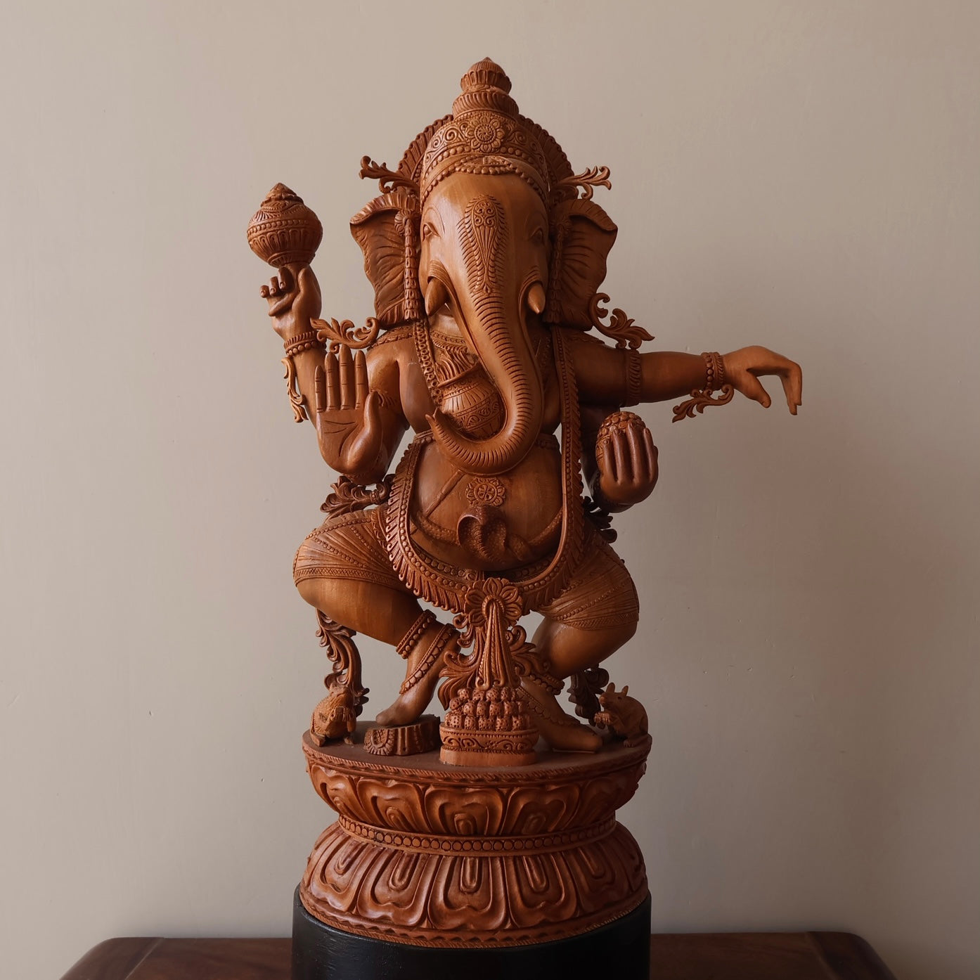 Sandalwood Detailed Carved Dancing Ganesha - Malji Arts