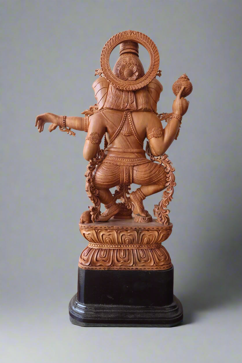 Sandalwood Detailed Carved Dancing Ganesha - Malji Arts