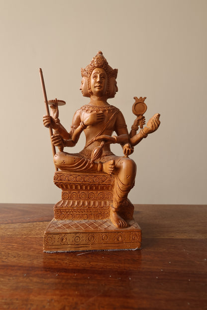 Vintage Sandalwood Bramha Statue - Malji Arts