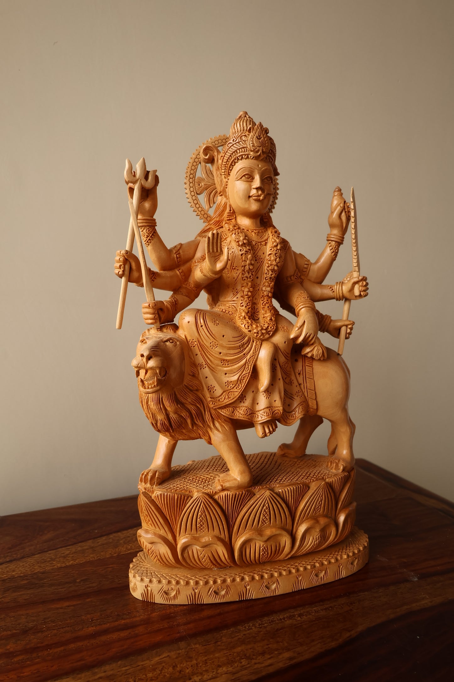 wooden Carved Durga Statue - Malji Arts