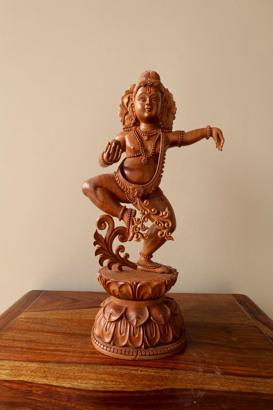 Sandalwood Hand Carved Dancing Krishna - Malji Arts