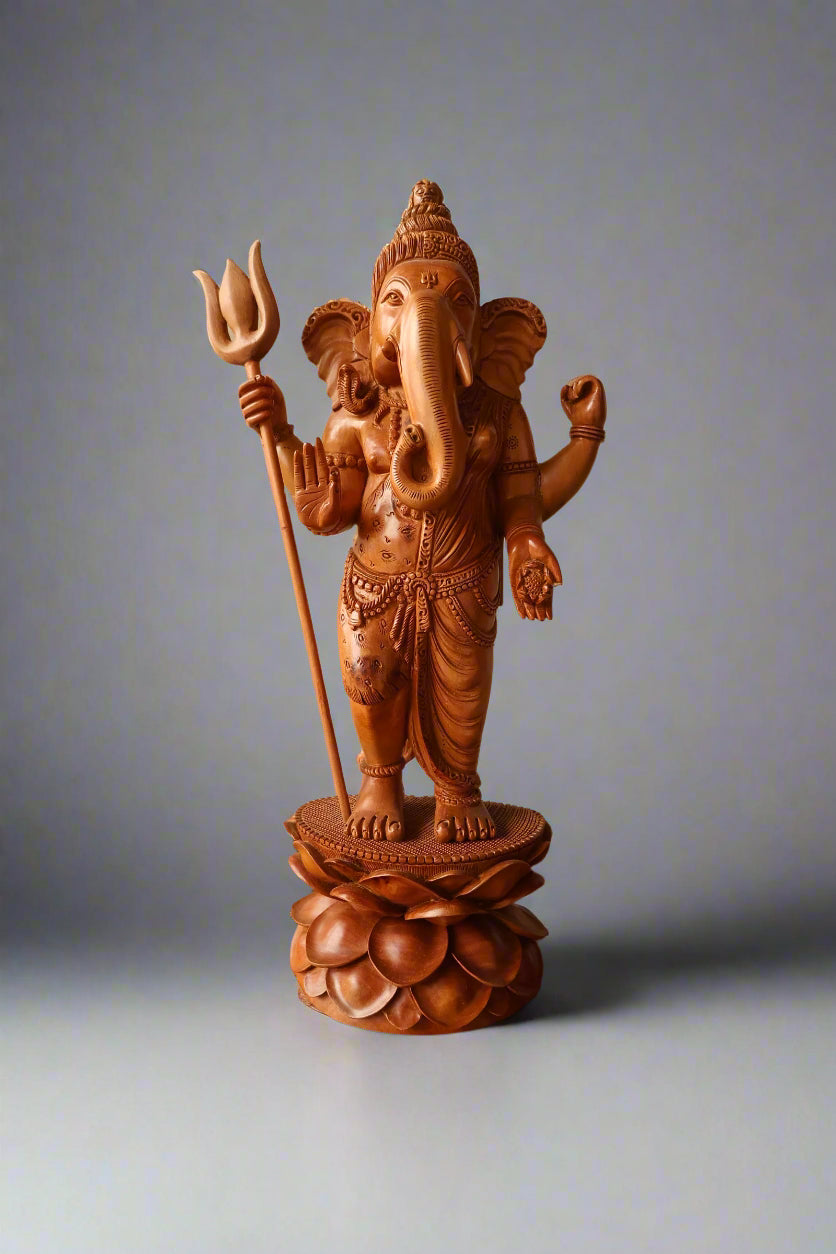 Sandalwood Standing Ganesha Indian Style Statue - Malji Arts