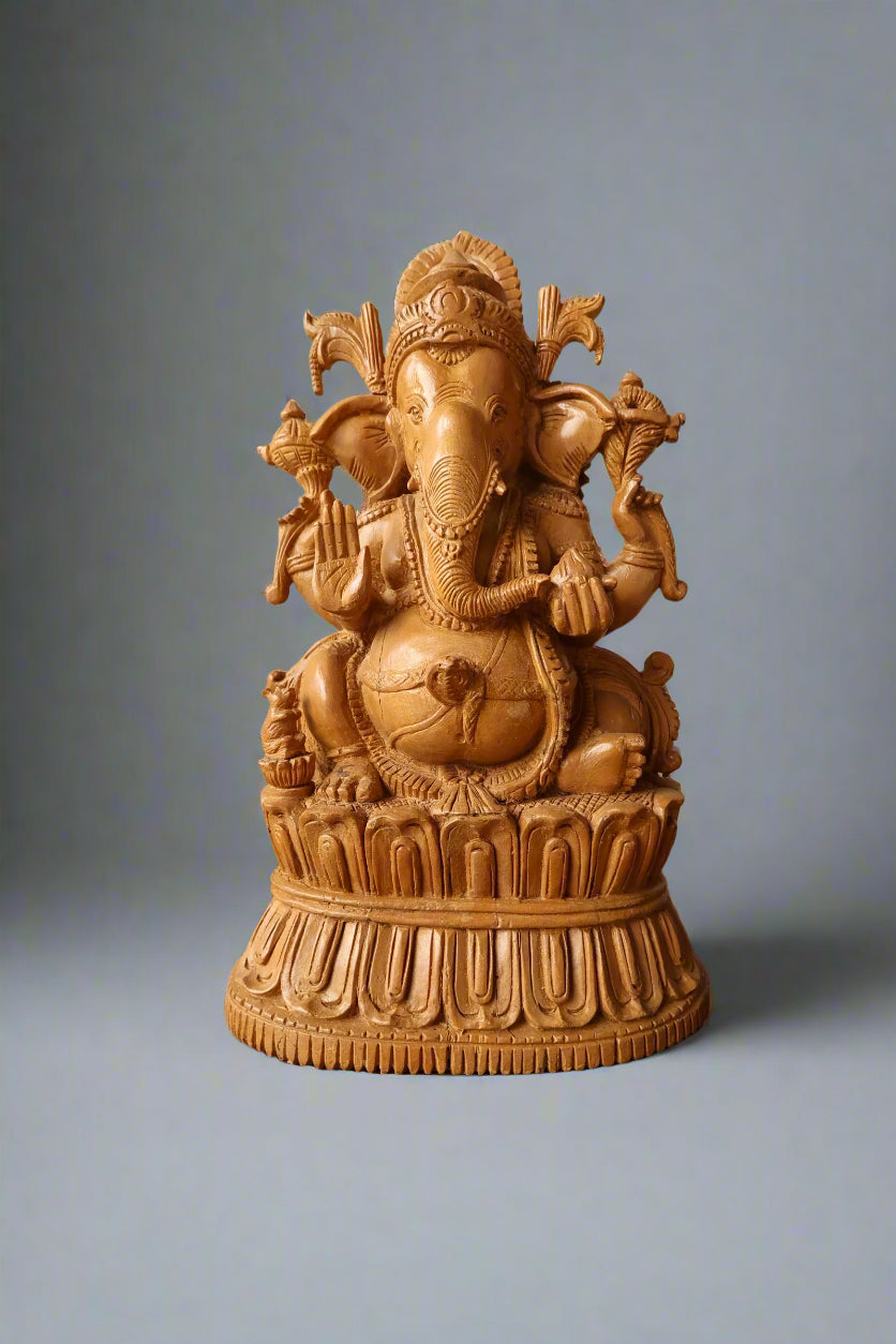 Vintage Rare Sandalwood Fine Carved Ganesha - Malji Arts