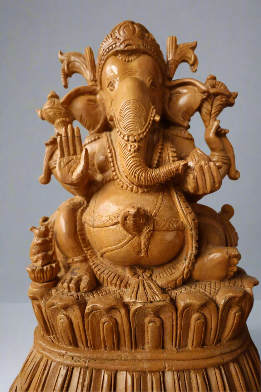 Vintage Rare Sandalwood Fine Carved Ganesha - Malji Arts