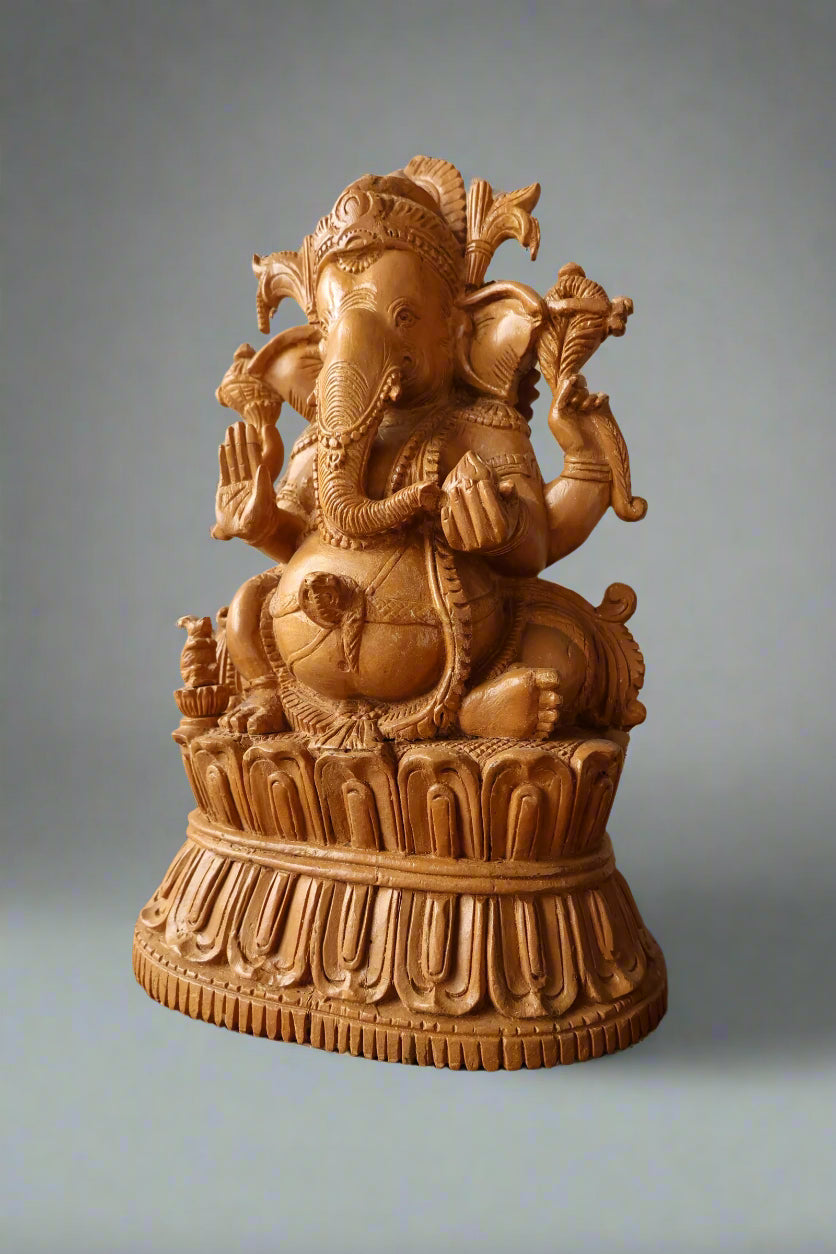 Vintage Rare Sandalwood Fine Carved Ganesha - Malji Arts
