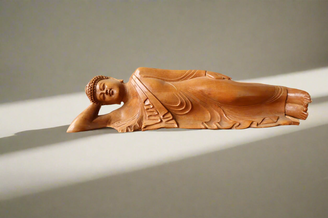 Sandalwood Vintage Resting Buddha or Sleeping Buddha Statue - Malji Arts