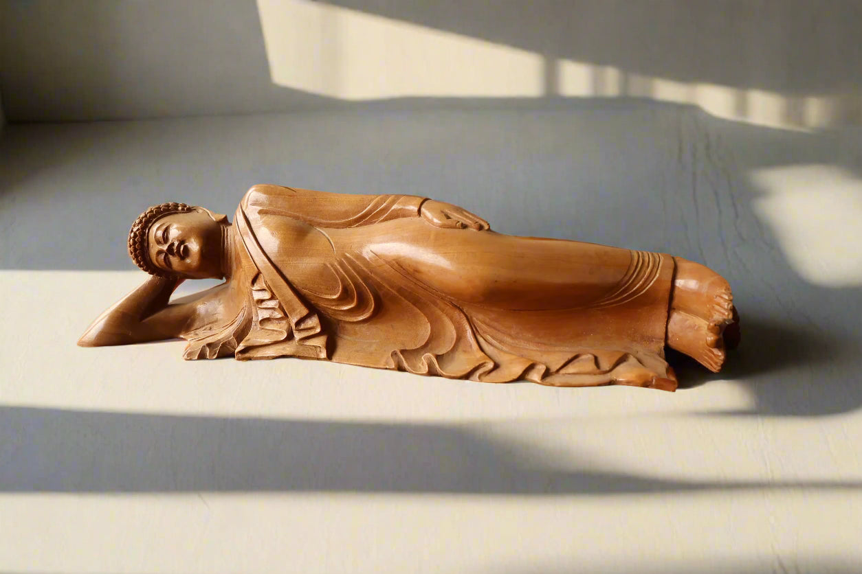 Sandalwood Vintage Resting Buddha or Sleeping Buddha Statue - Malji Arts