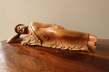 Sandalwood Vintage Resting Buddha or Sleeping Buddha Statue - Malji Arts