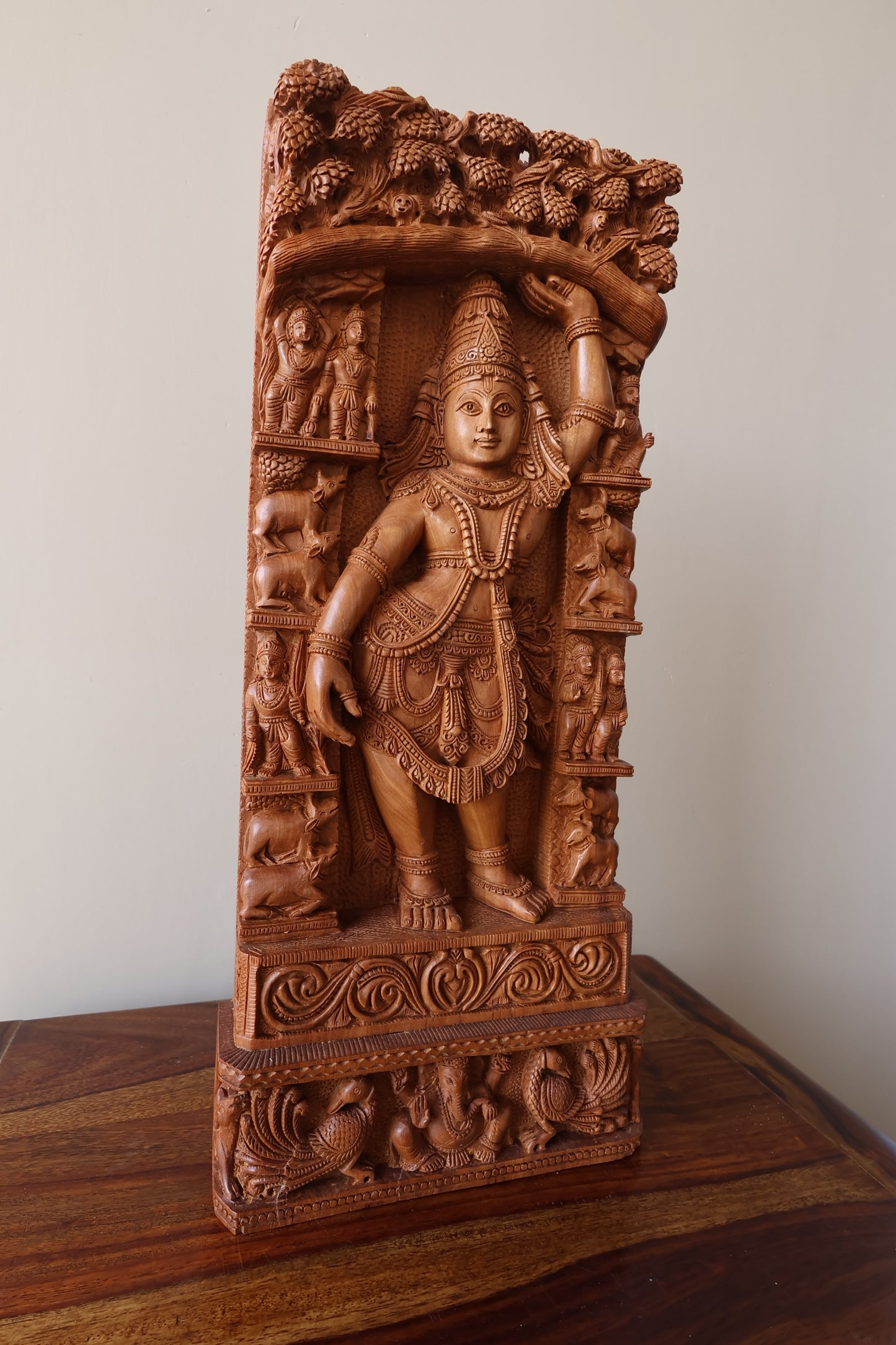 Sandalwood Rare Krishna Statue Holding Goverdhan - Malji Arts