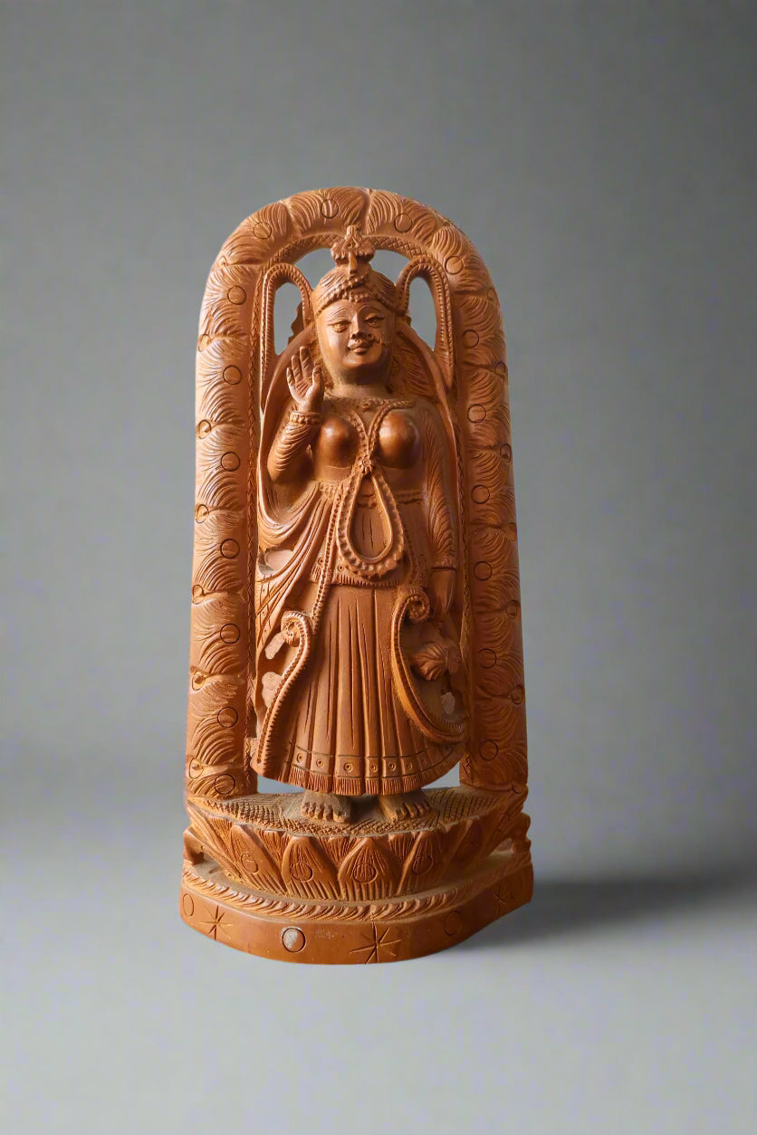 Sandalwood Hand Carved Radha Rani statue - Malji Arts