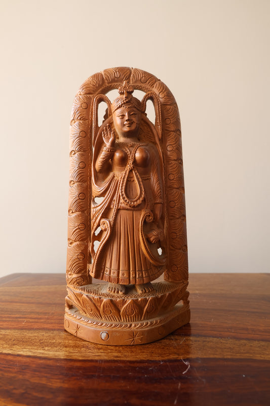 Sandalwood Hand Carved Radha Rani statue - Malji Arts