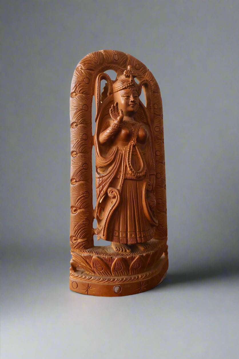 Sandalwood Hand Carved Radha Rani statue - Malji Arts