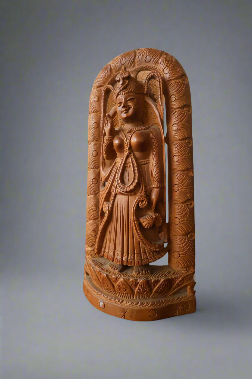 Sandalwood Hand Carved Radha Rani statue - Malji Arts