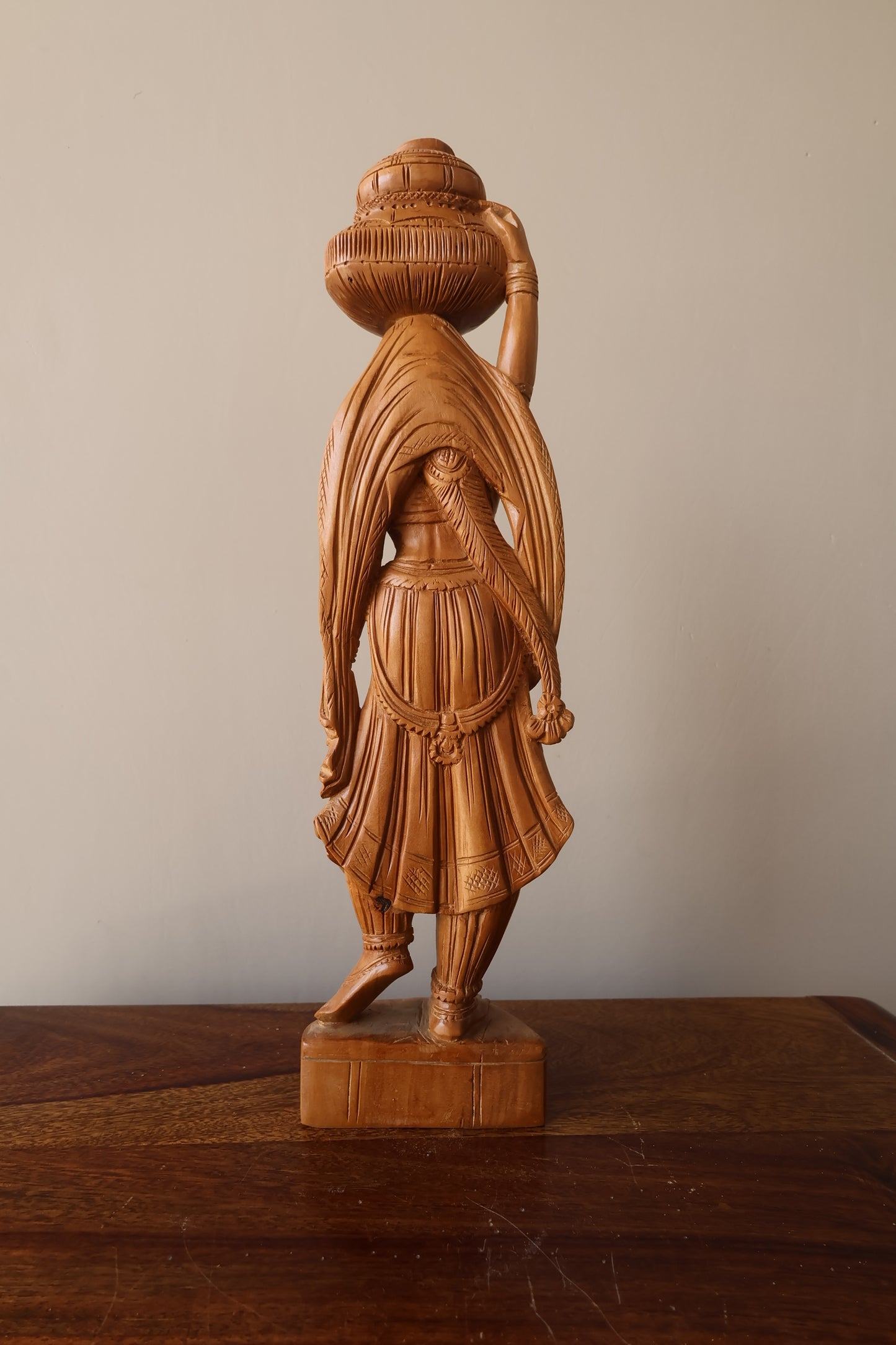 Antique Sandalwood Radha Holding Pot Statue - Malji Arts