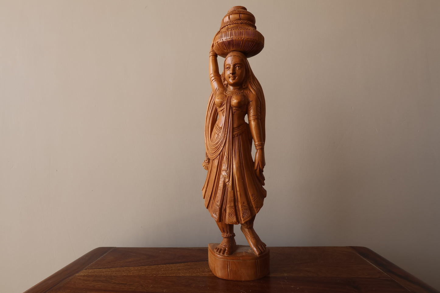 Antique Sandalwood Radha Holding Pot Statue - Malji Arts