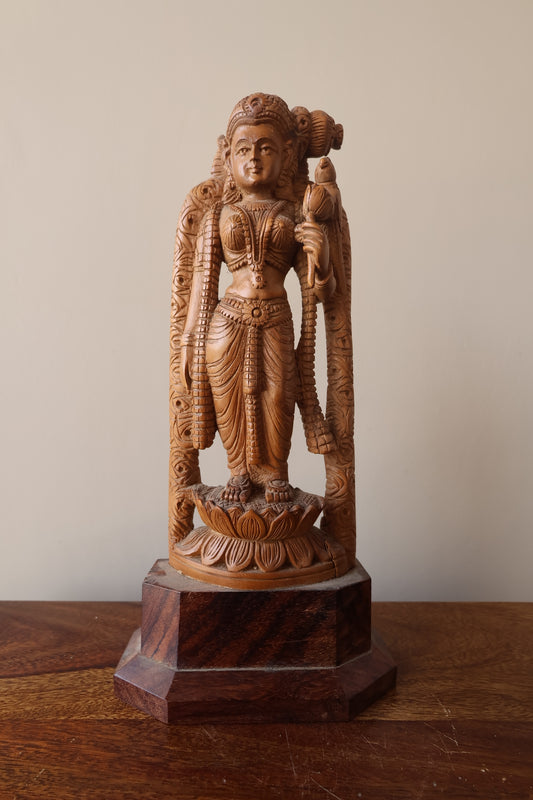 Antique Sandalwood Radha Holding Parrot Statue - Malji Arts