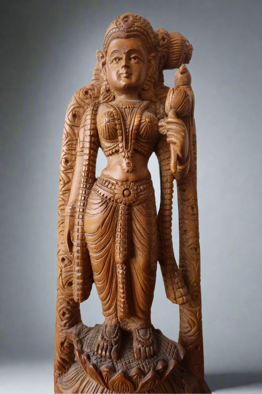Antique Sandalwood Radha Holding Parrot Statue - Malji Arts
