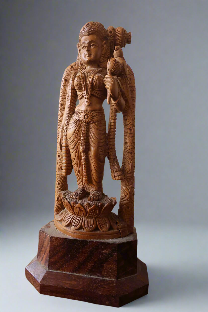 Antique Sandalwood Radha Holding Parrot Statue - Malji Arts