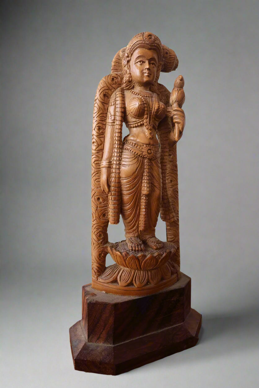 Antique Sandalwood Radha Holding Parrot Statue - Malji Arts