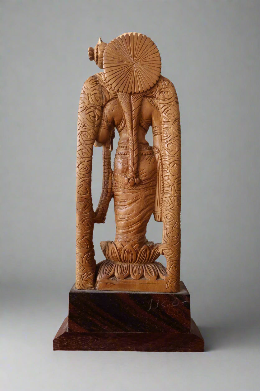 Antique Sandalwood Radha Holding Parrot Statue - Malji Arts