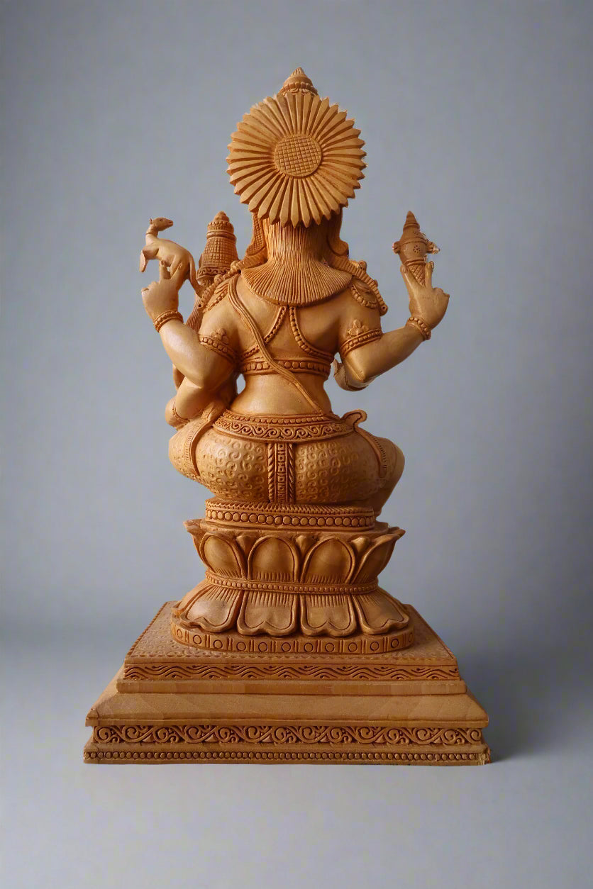 Wooden Fine Hand Carved Vishnu Laxmi Statue - Malji Arts