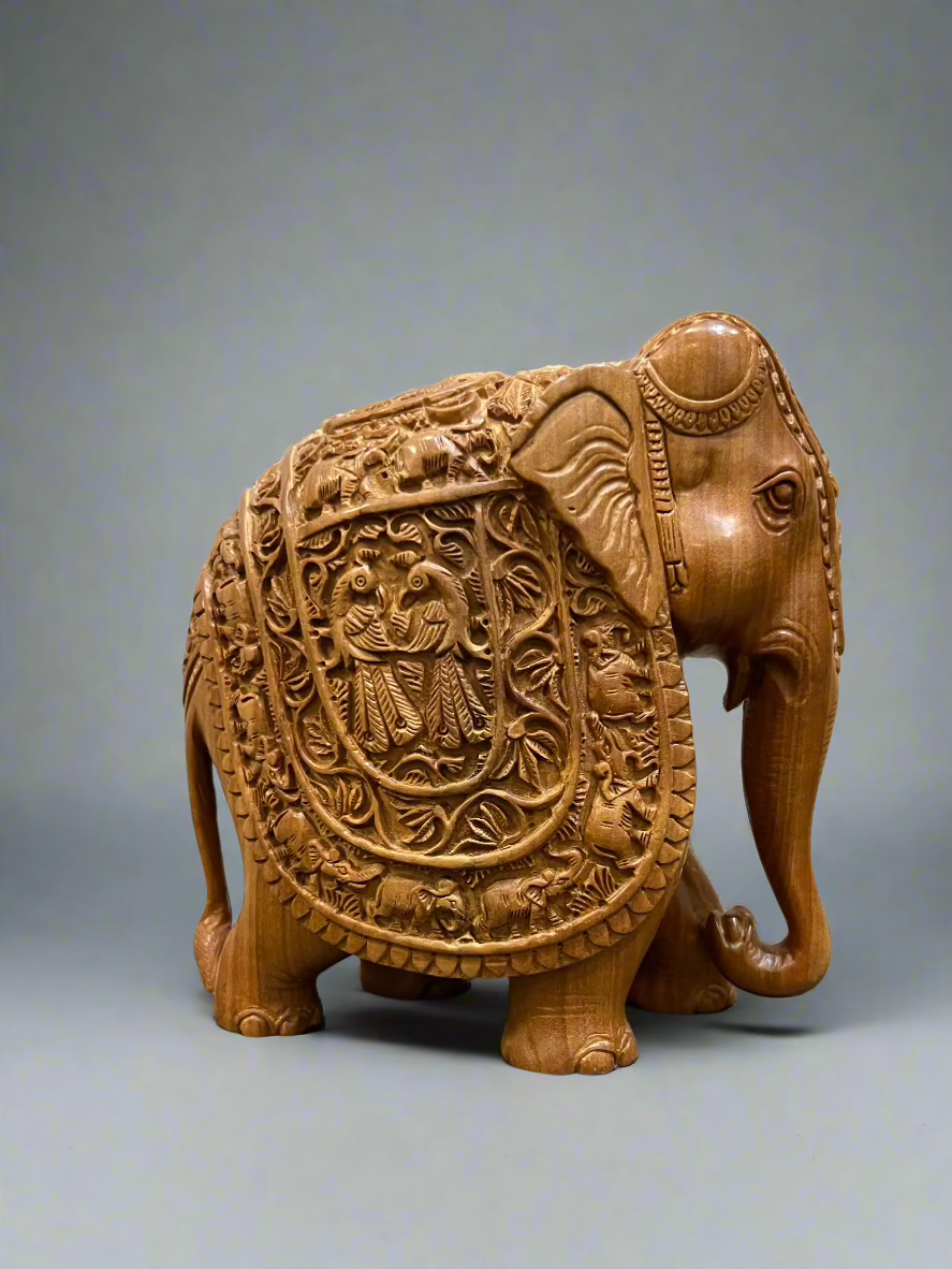 Sandalwood Fine Carved Elephant 5 Inches - Malji Arts