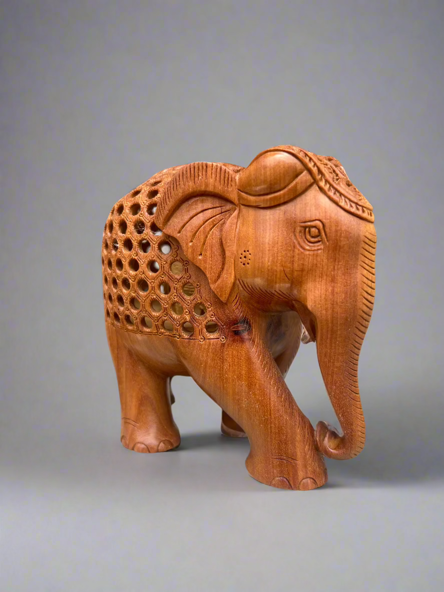 Sandalwood Undercut Jali Elephant - Malji Arts