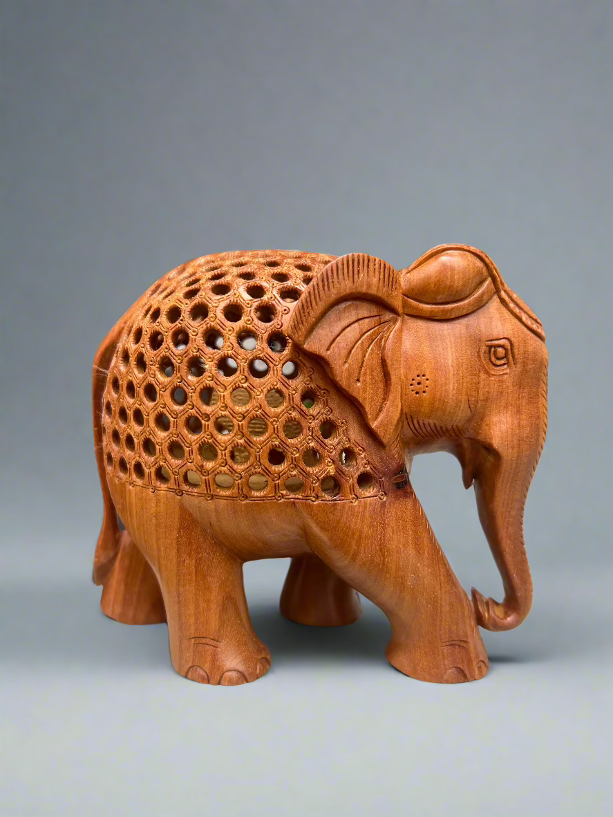 Sandalwood Undercut Jali Elephant - Malji Arts