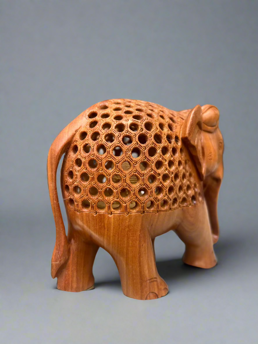Sandalwood Undercut Jali Elephant - Malji Arts
