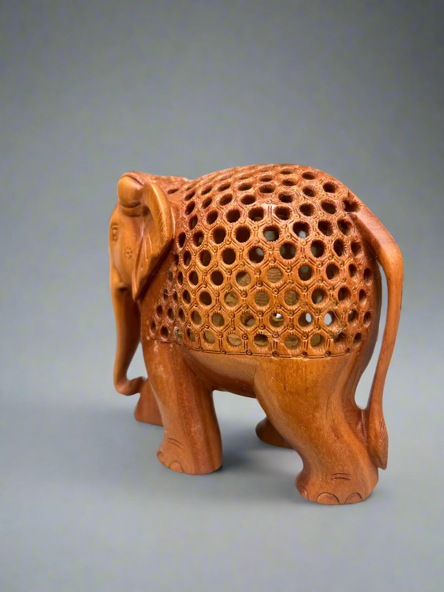 Sandalwood Undercut Jali Elephant - Malji Arts