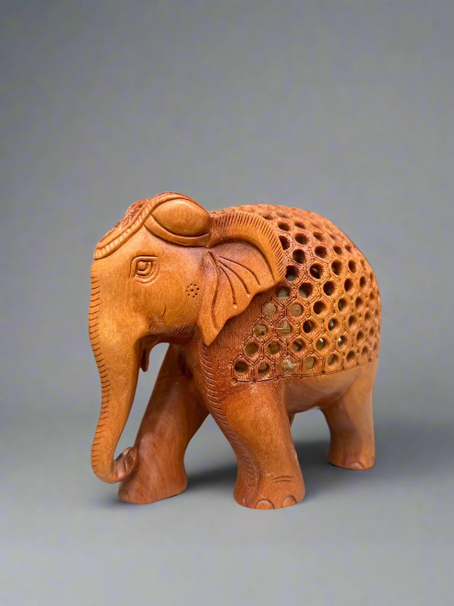 Sandalwood Undercut Jali Elephant - Malji Arts